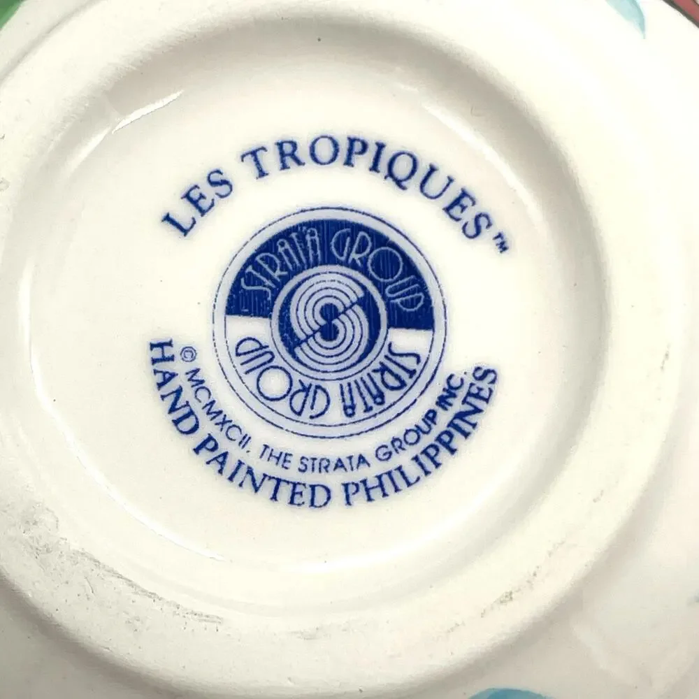 Les Tropiques Strata Snack Plate & Cup & Spreader Set Hand Painted Tropical Fish